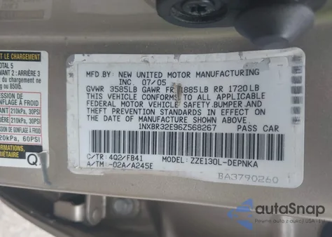 2006 Toyota Corolla Ce/Le/S из США, поврежденный, VIN 1NXBR32E96Z568267